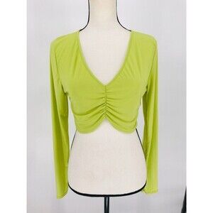Boohoo Neon Lime Long Sleeve Crop Sweatshirt Women’s Size 10‎